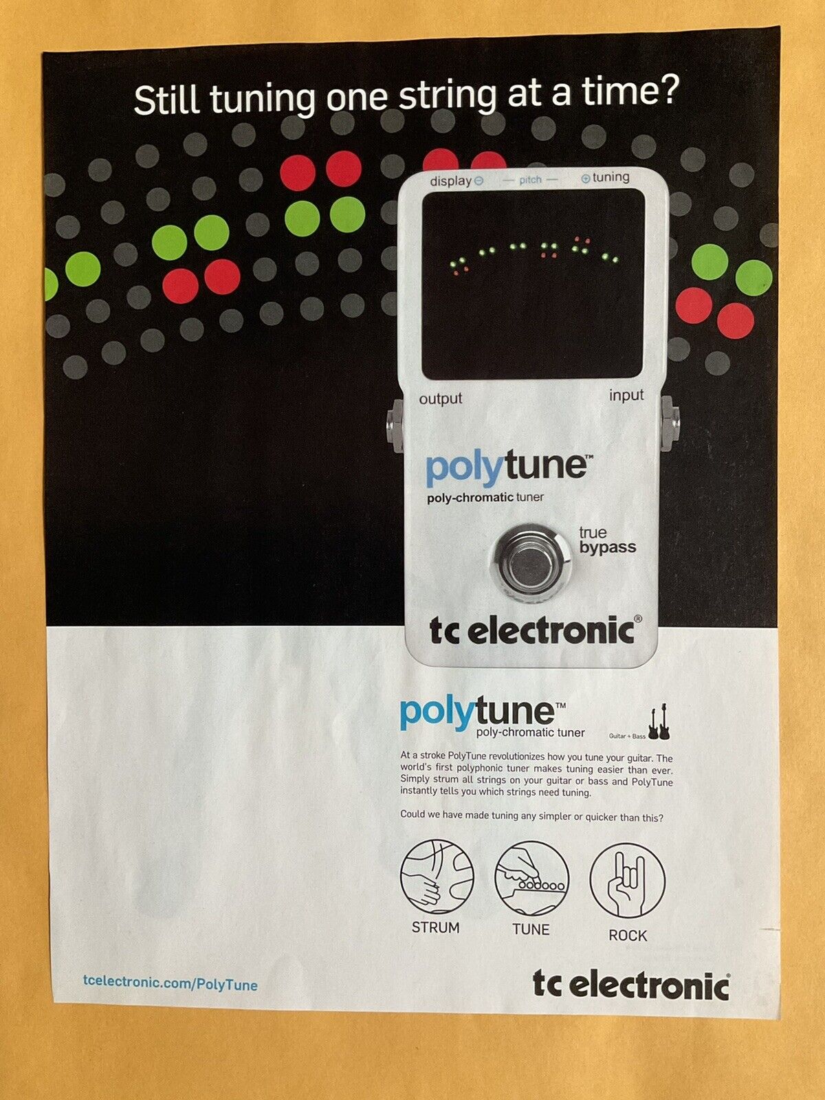 Polytune Poly-chromatic Guitar Tuner Print Ad 2010 TC Electronic VTG Orig  10-1