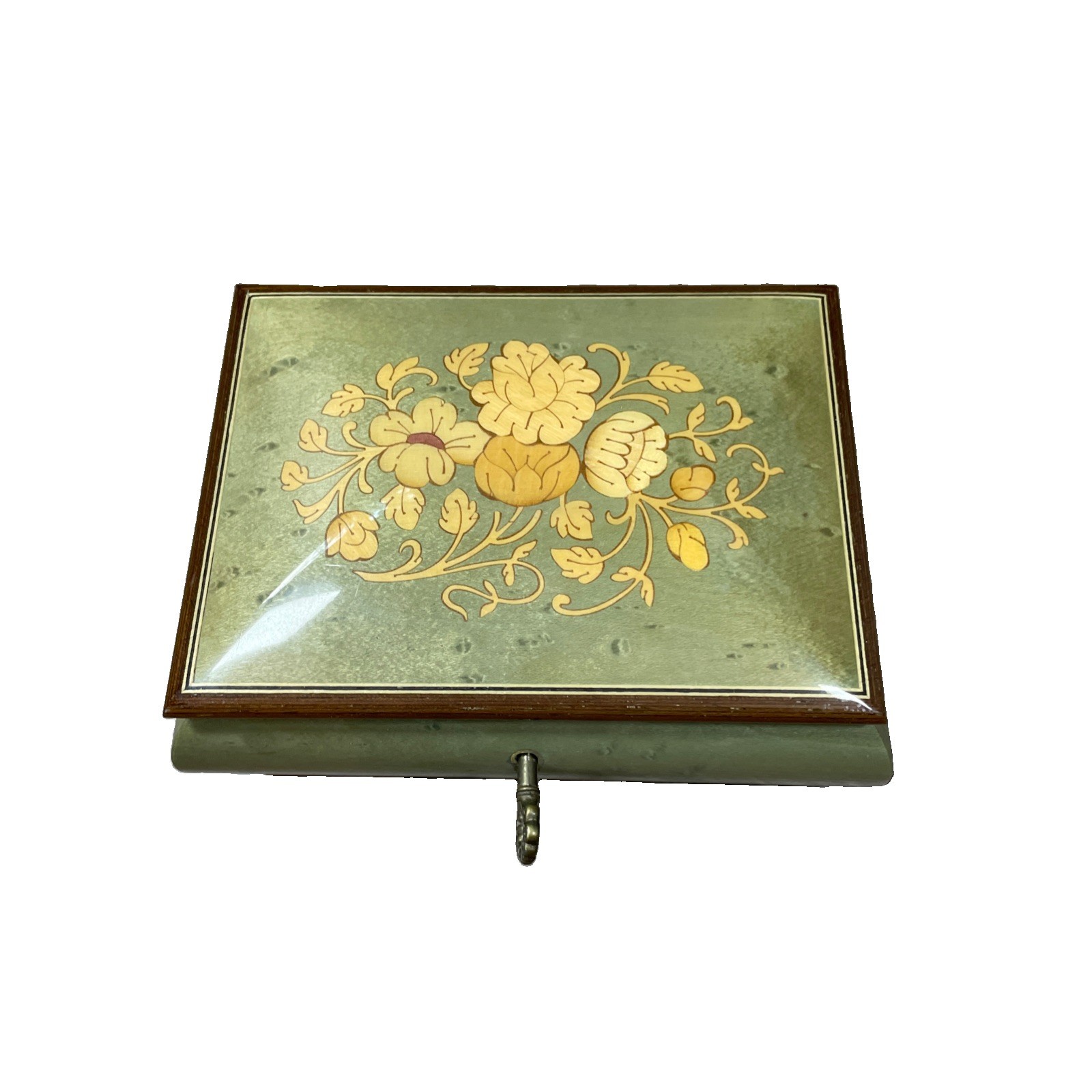Vintage Reuge Italian Floral Inlay Jewelry Music Box Made In Italy