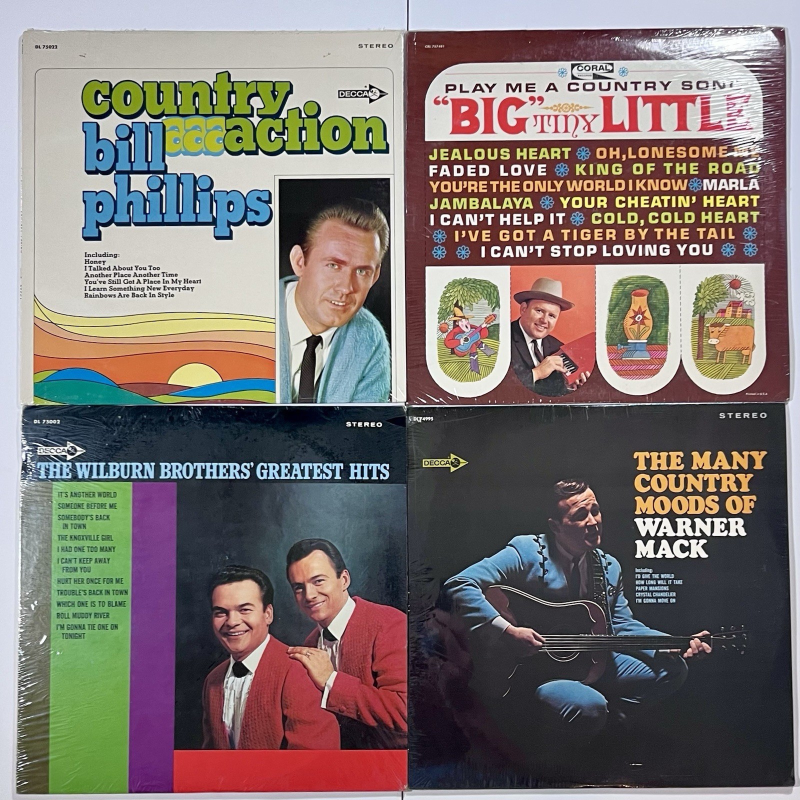 4 Vintage Country Vinyl Records Lot STILL SEALED Wilburn Bros Warner Mack Mint