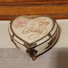 Vintage Happy Birthday Heart Shaped Jewelry Music Box Japan Parts or Repair picture