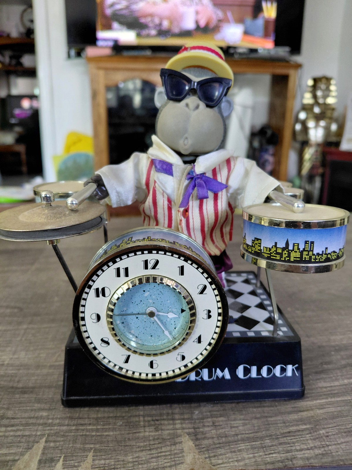 Meister-Anker Drum Clock Quartz Alarm Vintage 1970s Monkey Drummer Automaton