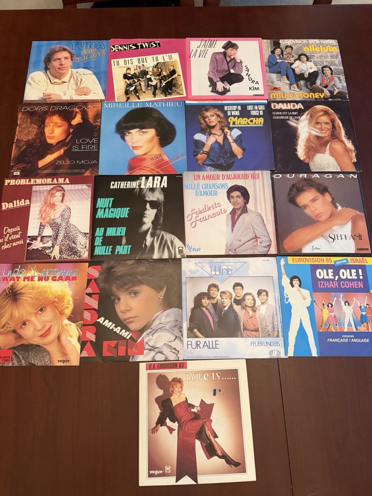 Vintage Lot of 17 European 45 RPM Vinyl Records Eurovision French Pop EX