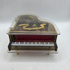 Vintage Clear Acrylic Grand Piano Music Box Jewelry Trinket Box Gold Notes Works picture