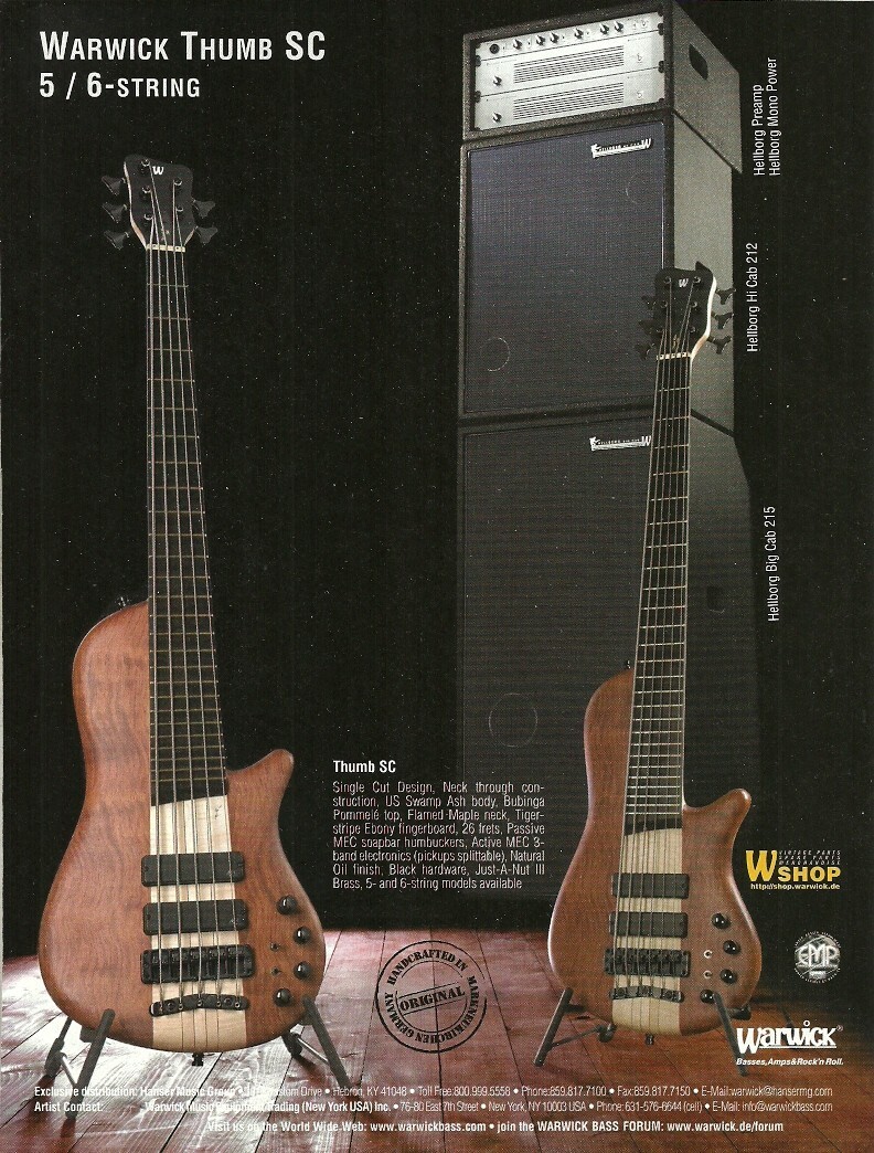 Warwick Thumb SC 5 & 6-String Bass Guitar advertisement ad print