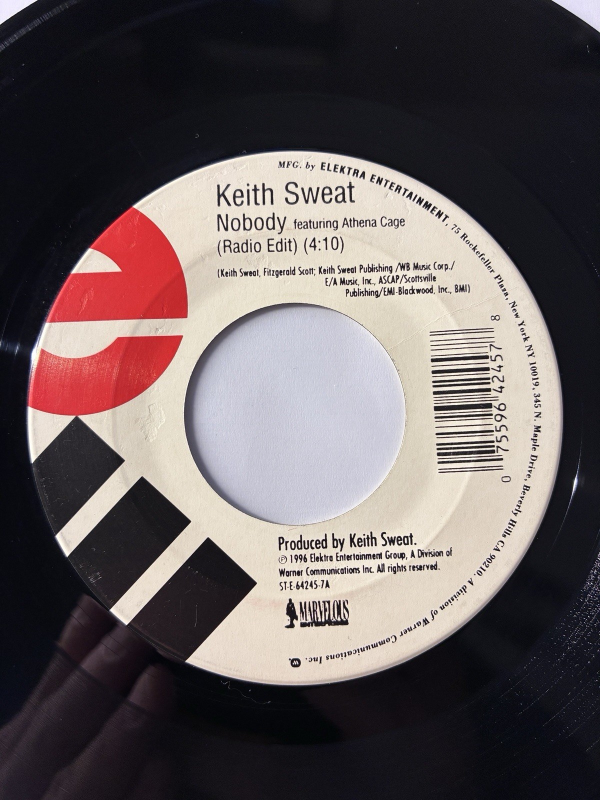 RARE KEITH SWEAT 45 - NOBODY (ATHENA CAGE)/IN THE MOOD 1996 ELEKTRA R&B 7” VINYL