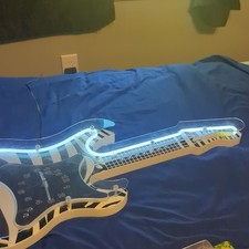Guitar-Shaped Analog Wall Clock w/ Lighted Border, Black/White, Arabic picture