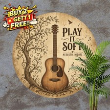 Guitar Tree Let The Lyrics Blossom Art Retro Round Metal Tin Sign Decor 8x8 In picture