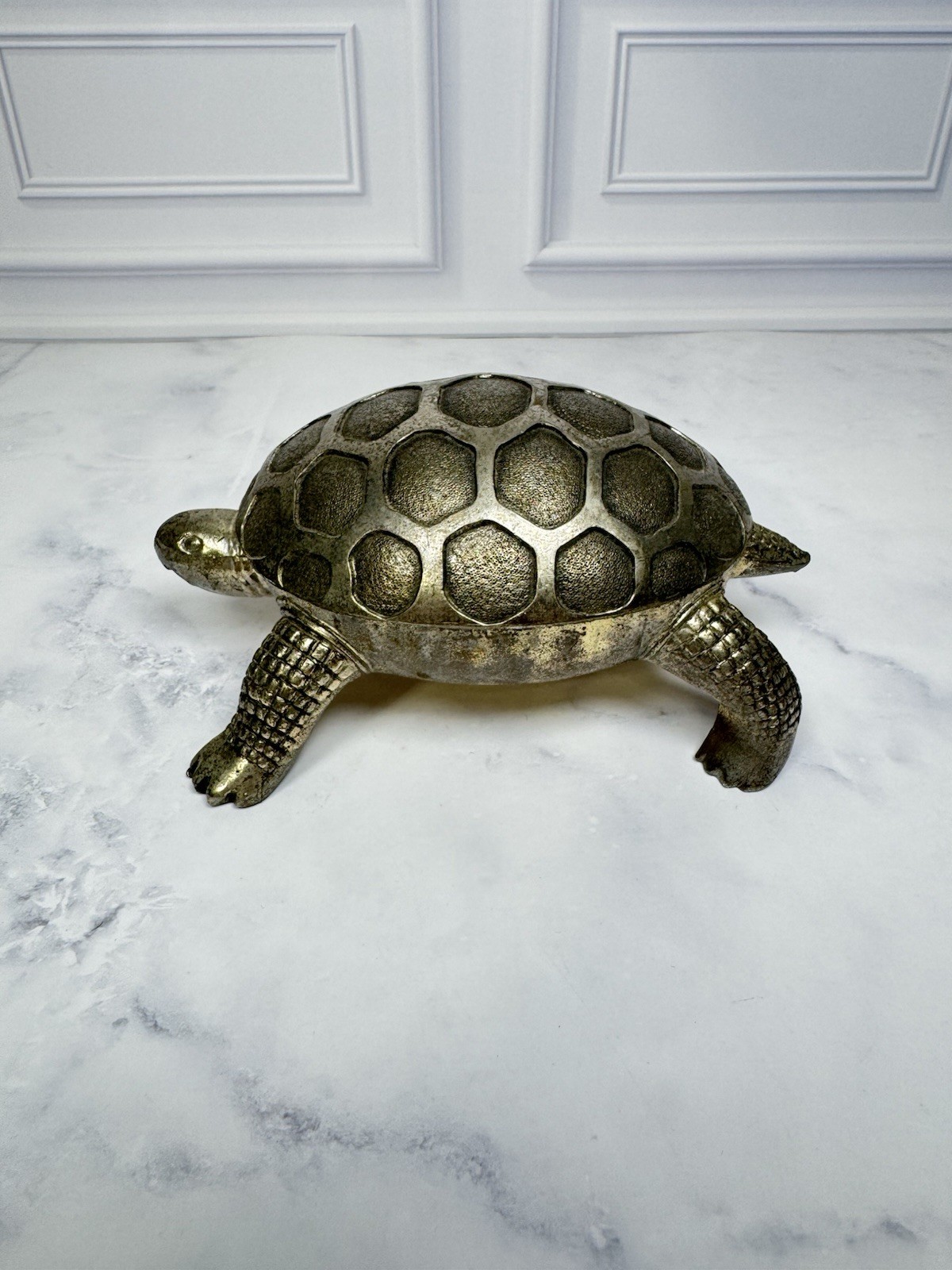 Vintage Turtle Music Box Trinket Jewelry Box Silver Tone Made in Japan Working