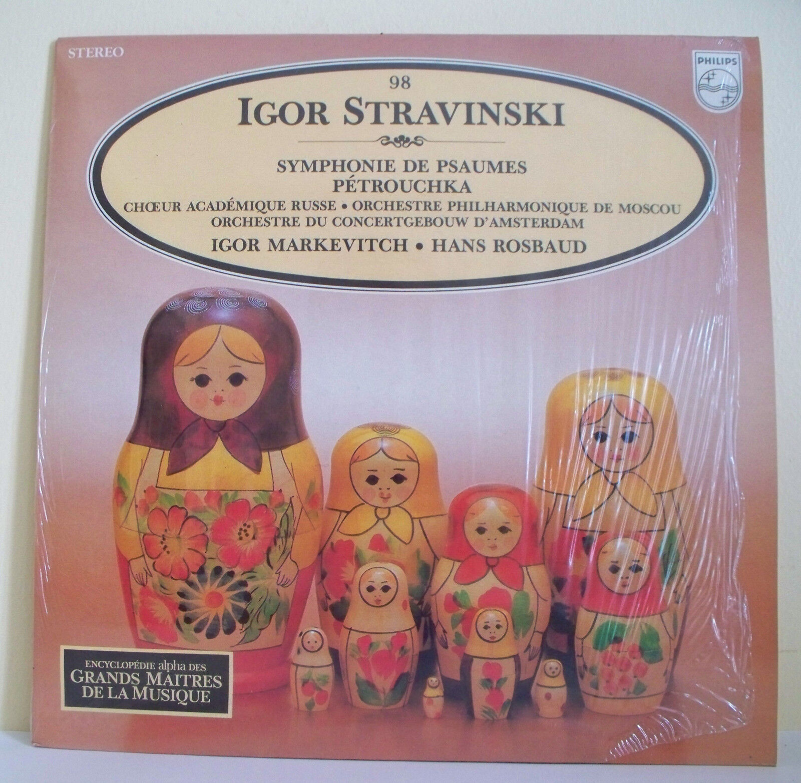 33 RPM Igor Stravinsky Disk LP Psalms Petrushka Russian Nesting Doll Alpha N #98