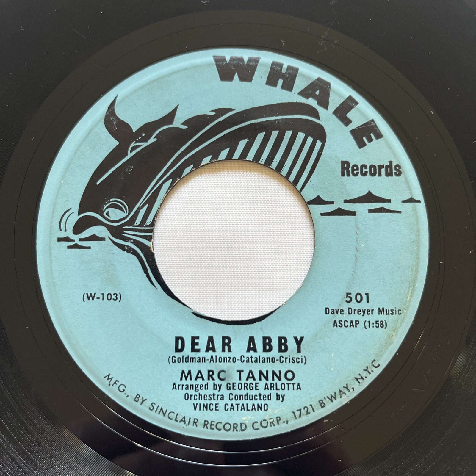 RARE Doo-Wop 45: Marc Tanno -  Dear Abby / Angel  1961 Whale Records 45rpm 7\