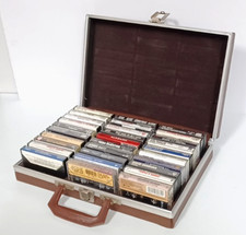 Vintage Brown Cassette Tape Storage Case Carrier w/ 30 Assorted Music Tapes Lot picture