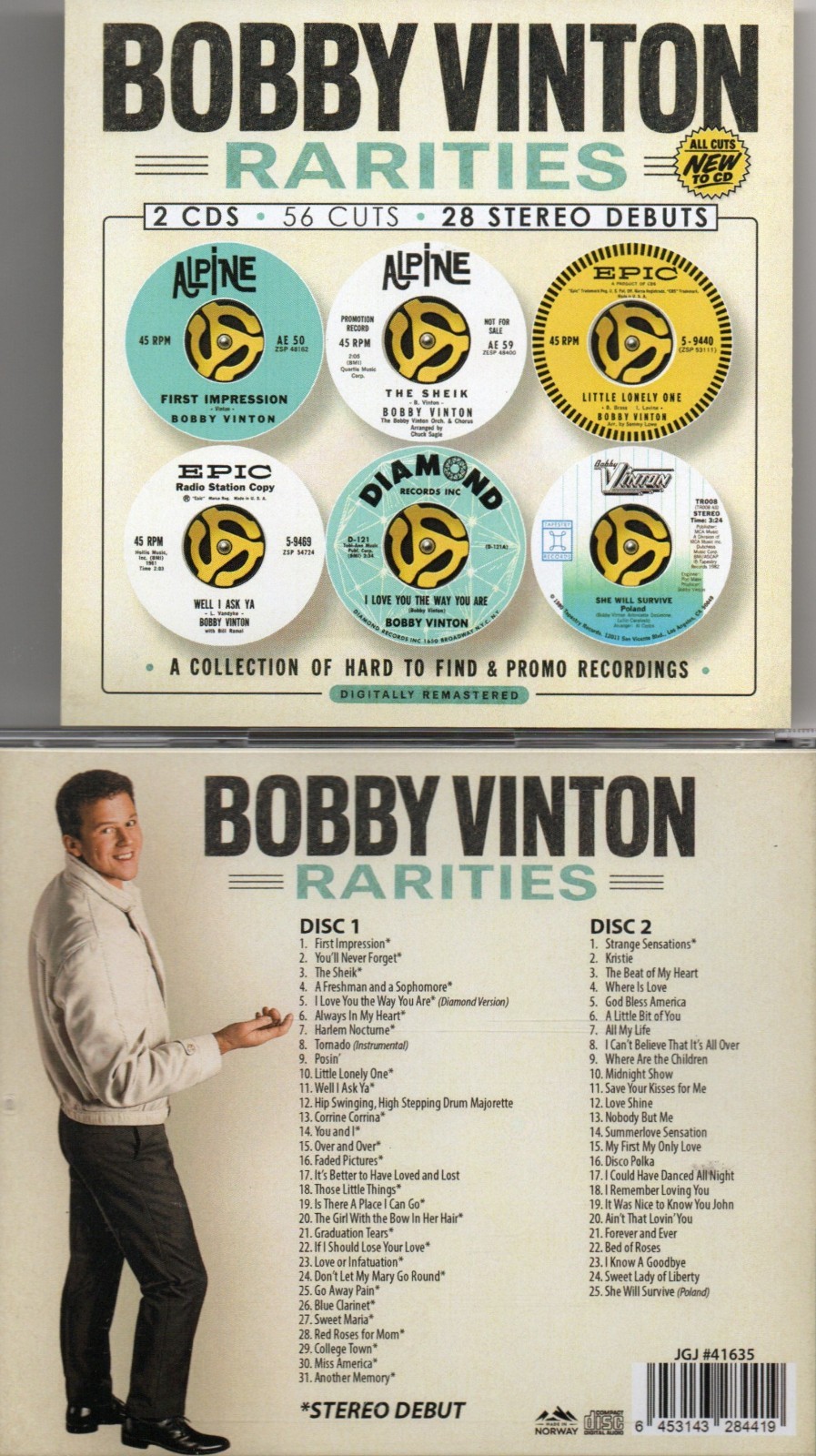 BOBBY VINTON RARITIES NEVER ON LP OR CD-2 CDs-56 CUTS-28 STEREO DEBUTS IMPORT