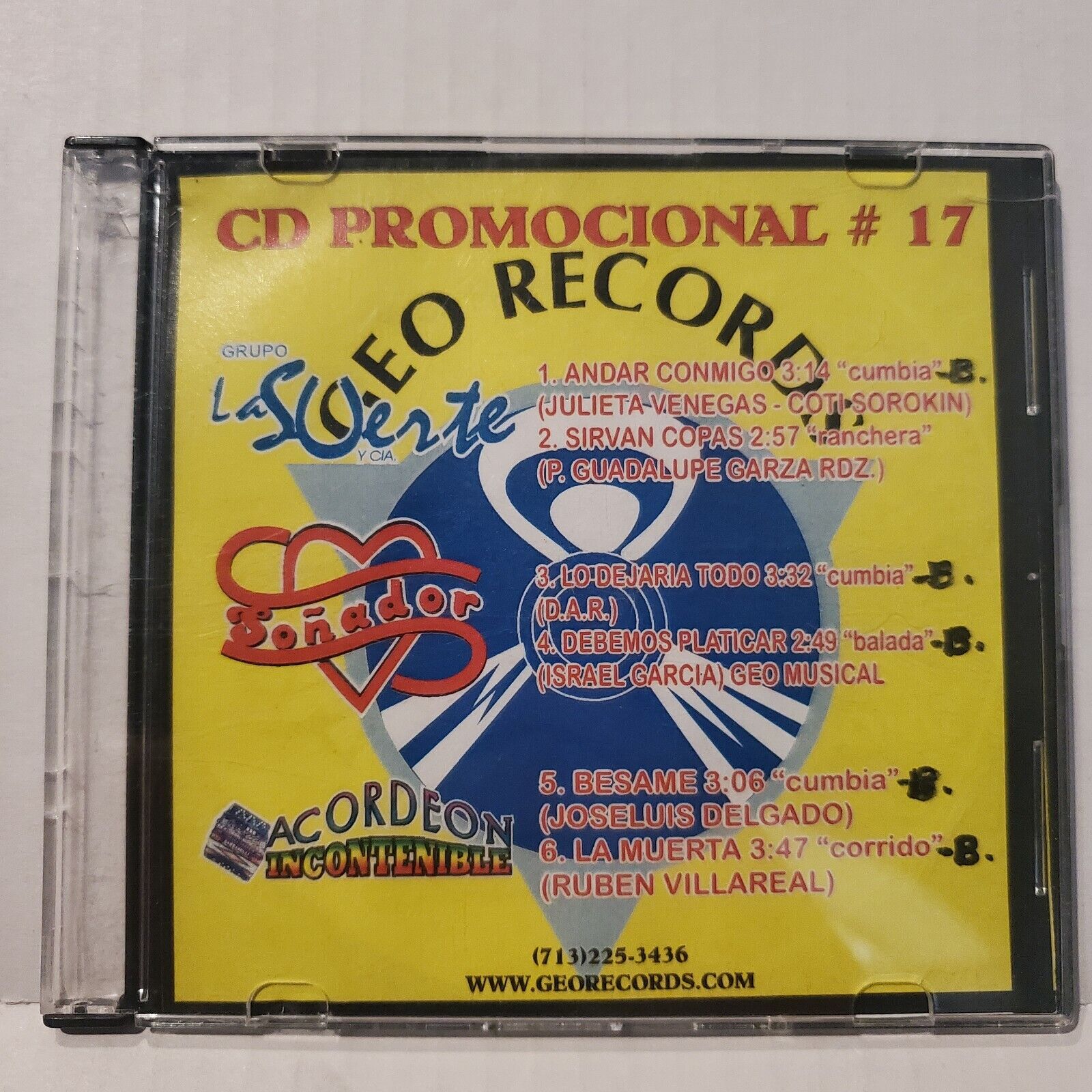 Geo Records 2004 Promo CD #17 NM Grupo La Suerte, Sonador, Acordeon Incontenible