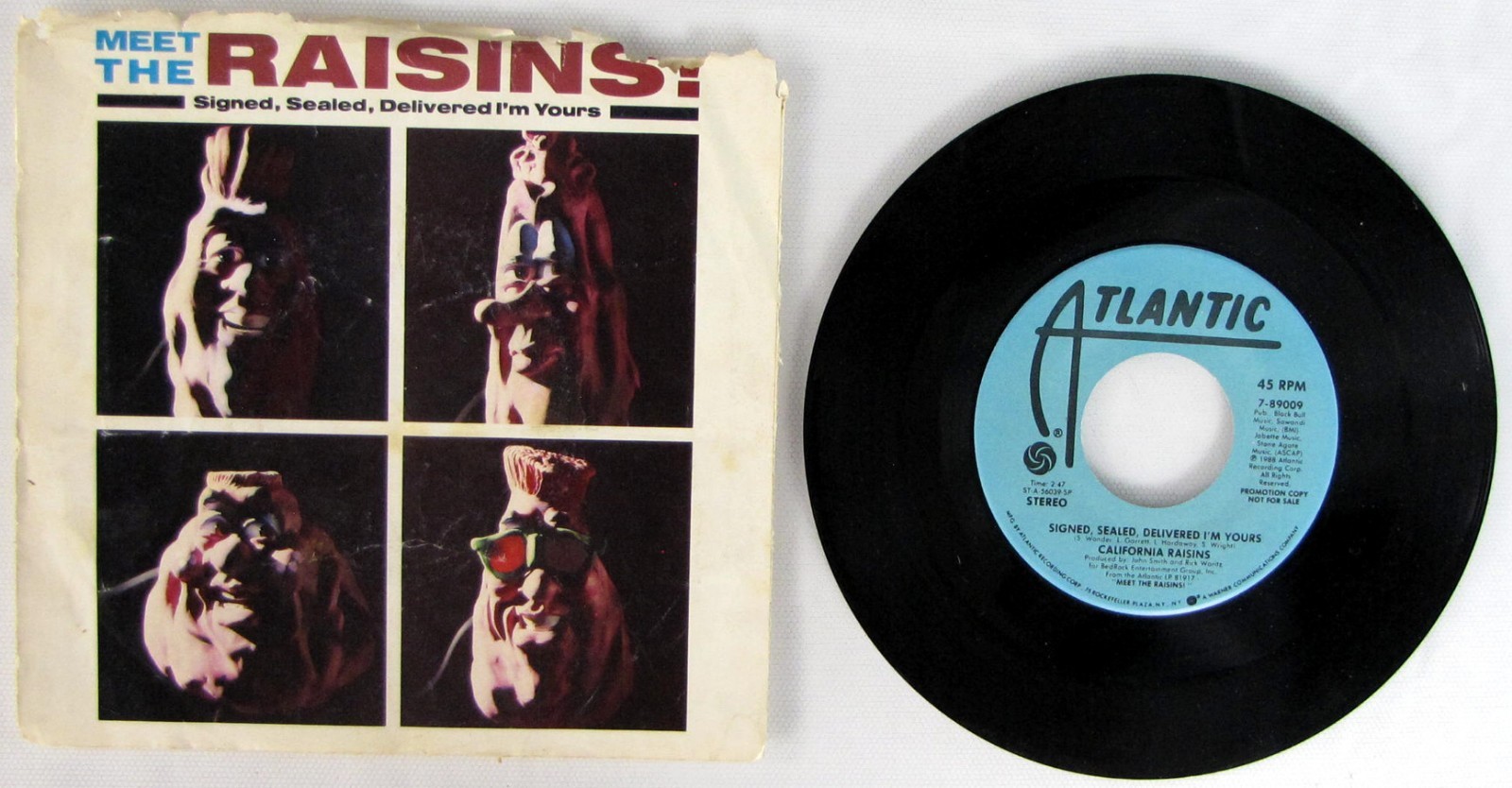 Vintage 1988 CALIFORNIA RAISINS - Signed, Sealed, Delivered Promo 45 Record