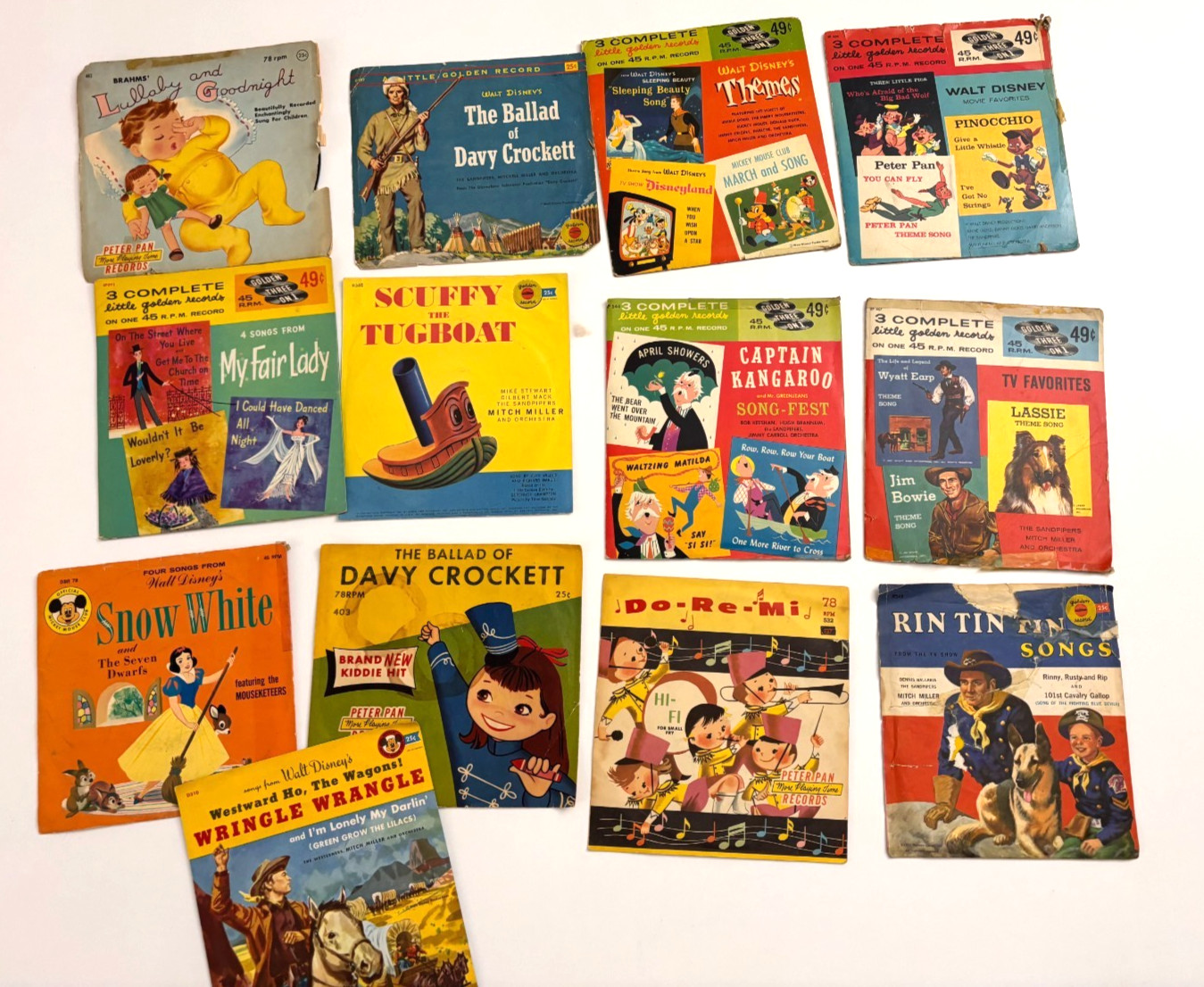 12 Vintage Kids Records Lot Disney Golden Peter Pan 45 78 RPM untested