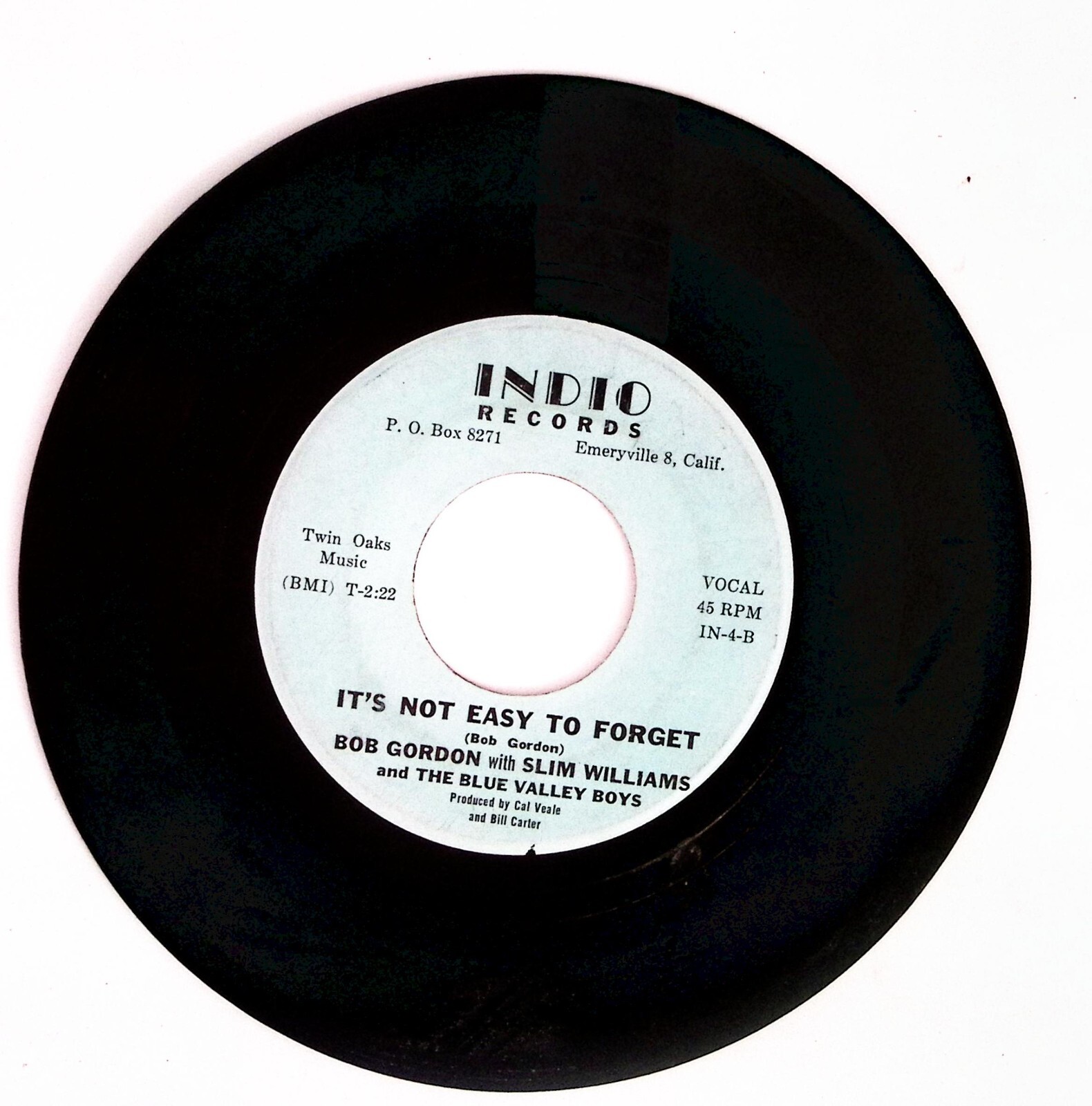 BOB GORDON WITH SLIM WILLIAMS AND THE BLUE VALLEY BOYS  VINYL 45 72-55