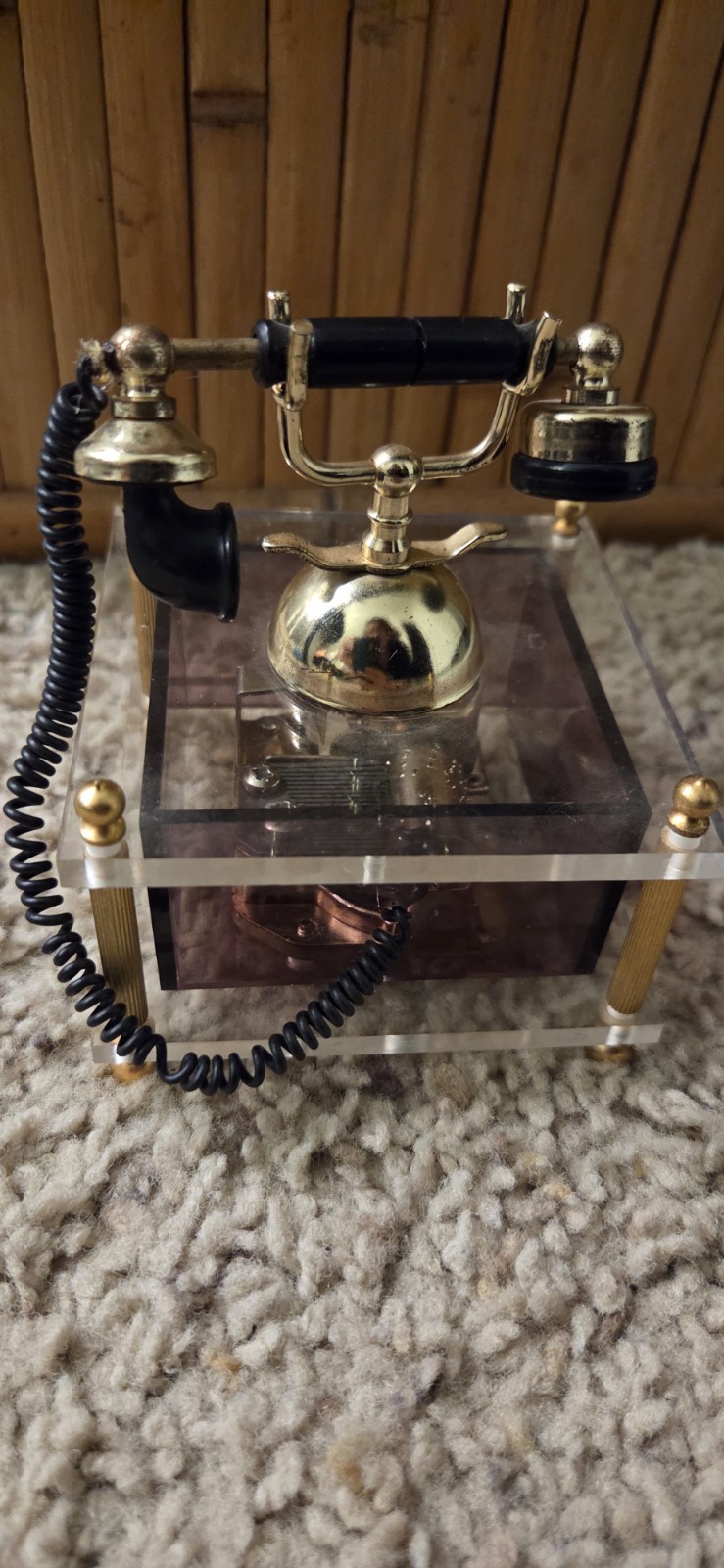 Vintage Waco Japan Acrylic Telephone Music Box Retro Gold Miniature Collectible