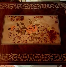 Wooden jewelry box table with working music box mechanism picture
