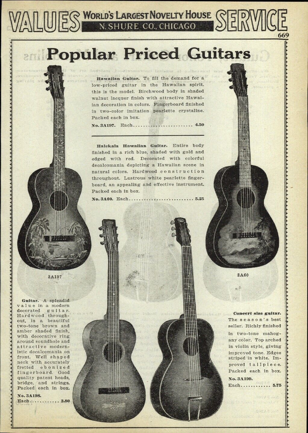 1933 PAPER AD Halekala Hawaiian Guitar Decal Hawaiian Scene Cremona Arched 