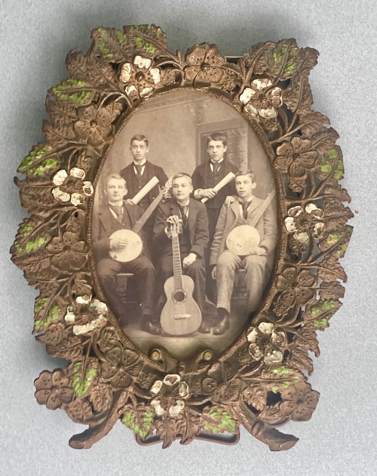 RARE - PHOTO ~   TWO BANJO PLAYERS - ONE WITH GUITAR - TWO WITH MUSICAL SCORE