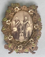 RARE - PHOTO ~   TWO BANJO PLAYERS - ONE WITH GUITAR - TWO WITH MUSICAL SCORE picture