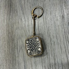 Vintage Sankyo Japan Mini Music Box Keychain Floral Damascene Style Gold Tone picture