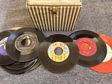 Vintage Gold/White Fiberboard Case Filled With 45 Records - 45 Total Records picture