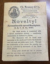 Antique 1800's Original Ch Messner & Co Harmonica Flyer With Curved Mouthpiece picture