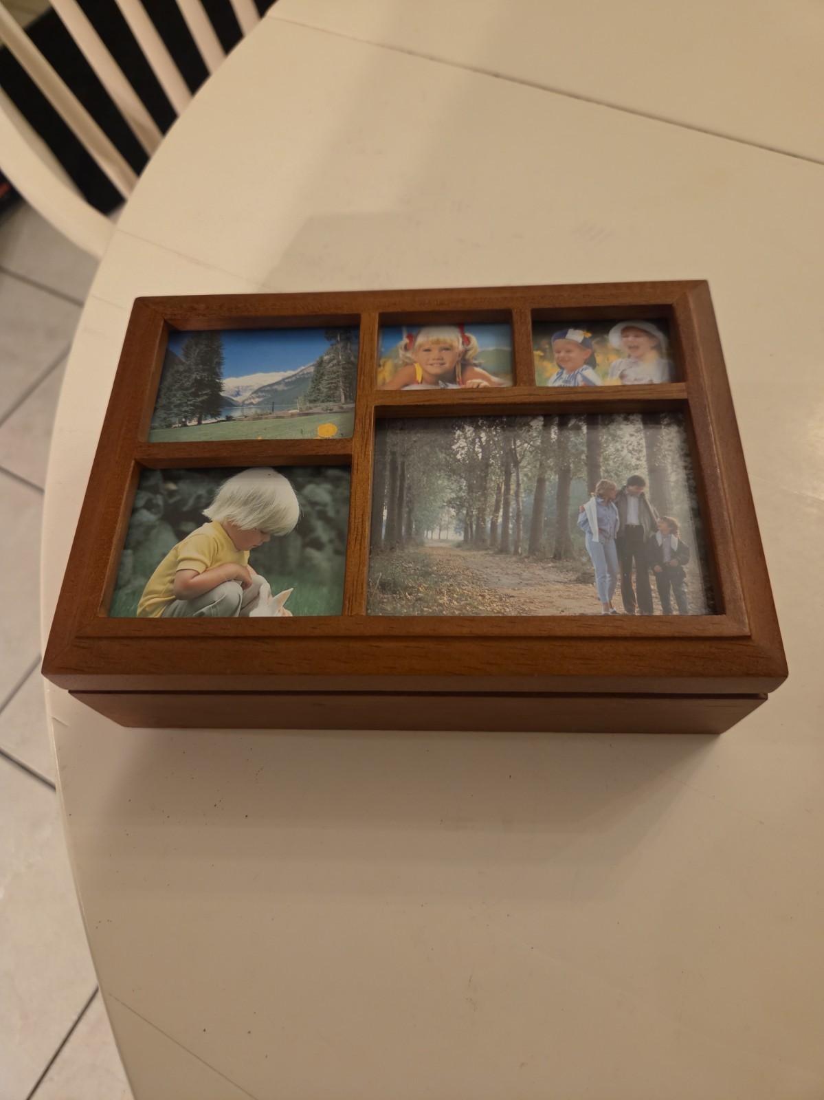 Vintage San Francisco Music Box Co Wooden Muiti-Photo Keepsake Memory BOX