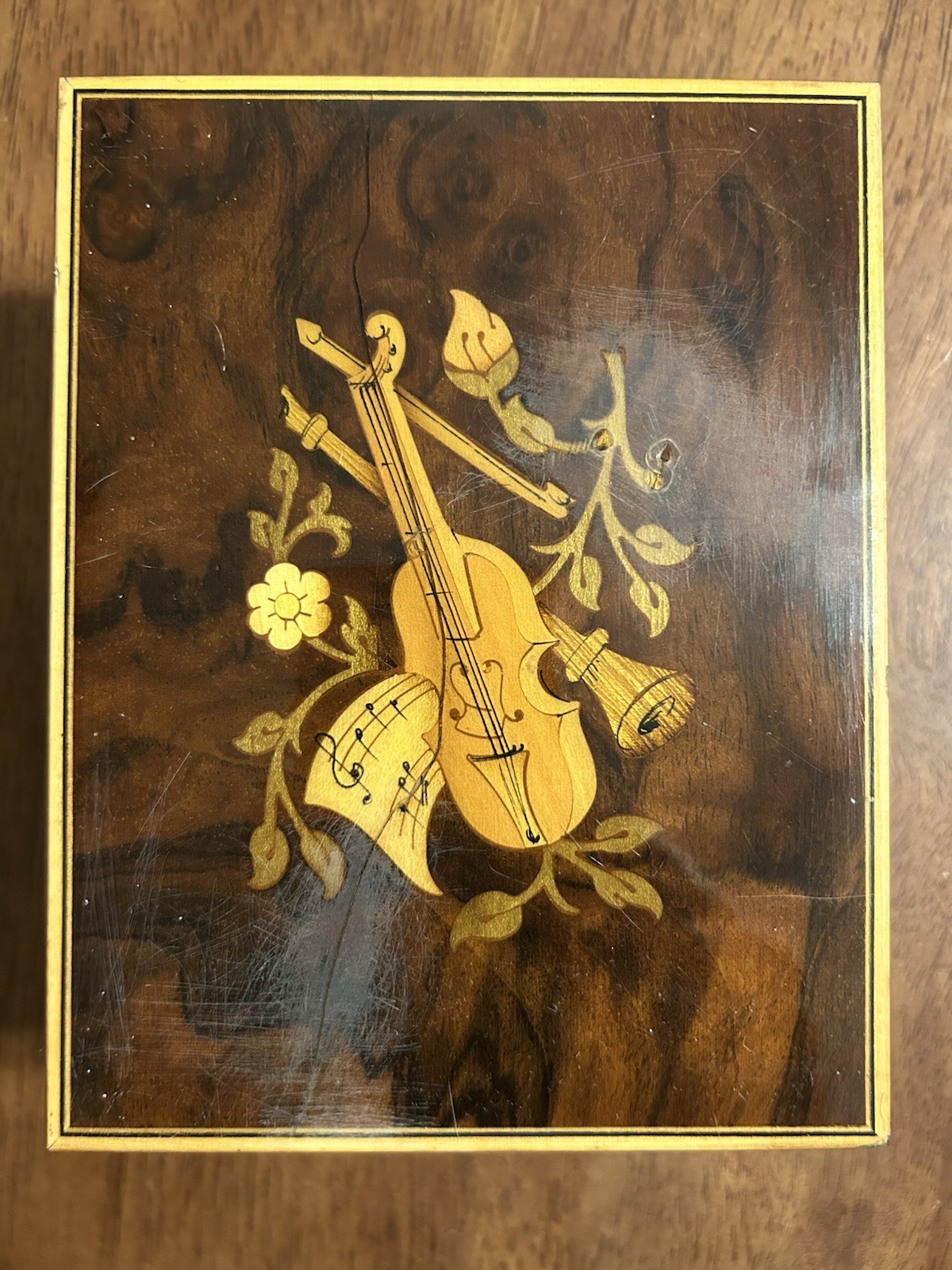 Vintage Made In Italy Inlaid Wood House Of Global Art Music Jewelry Box Works