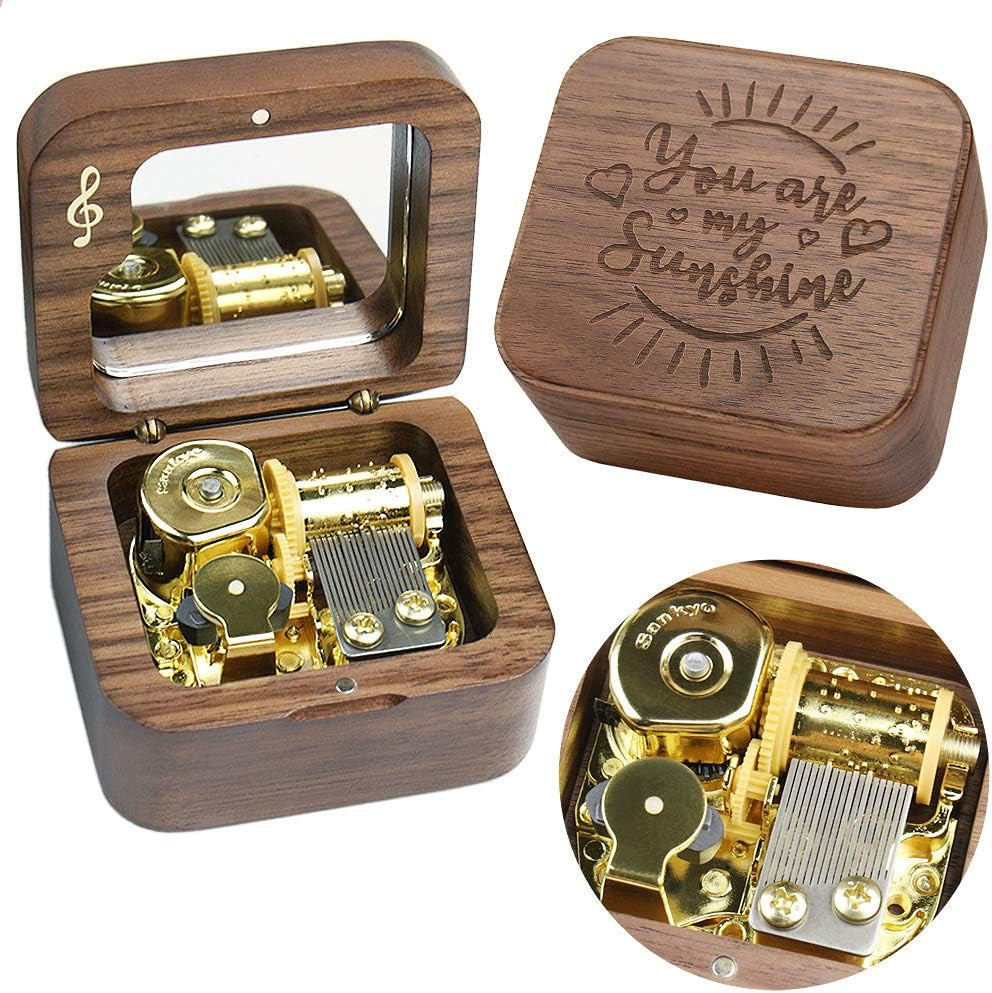 You Are My Sunshine Music Box Solid Wood Laser Carving Vintage Gift Musical Boxs