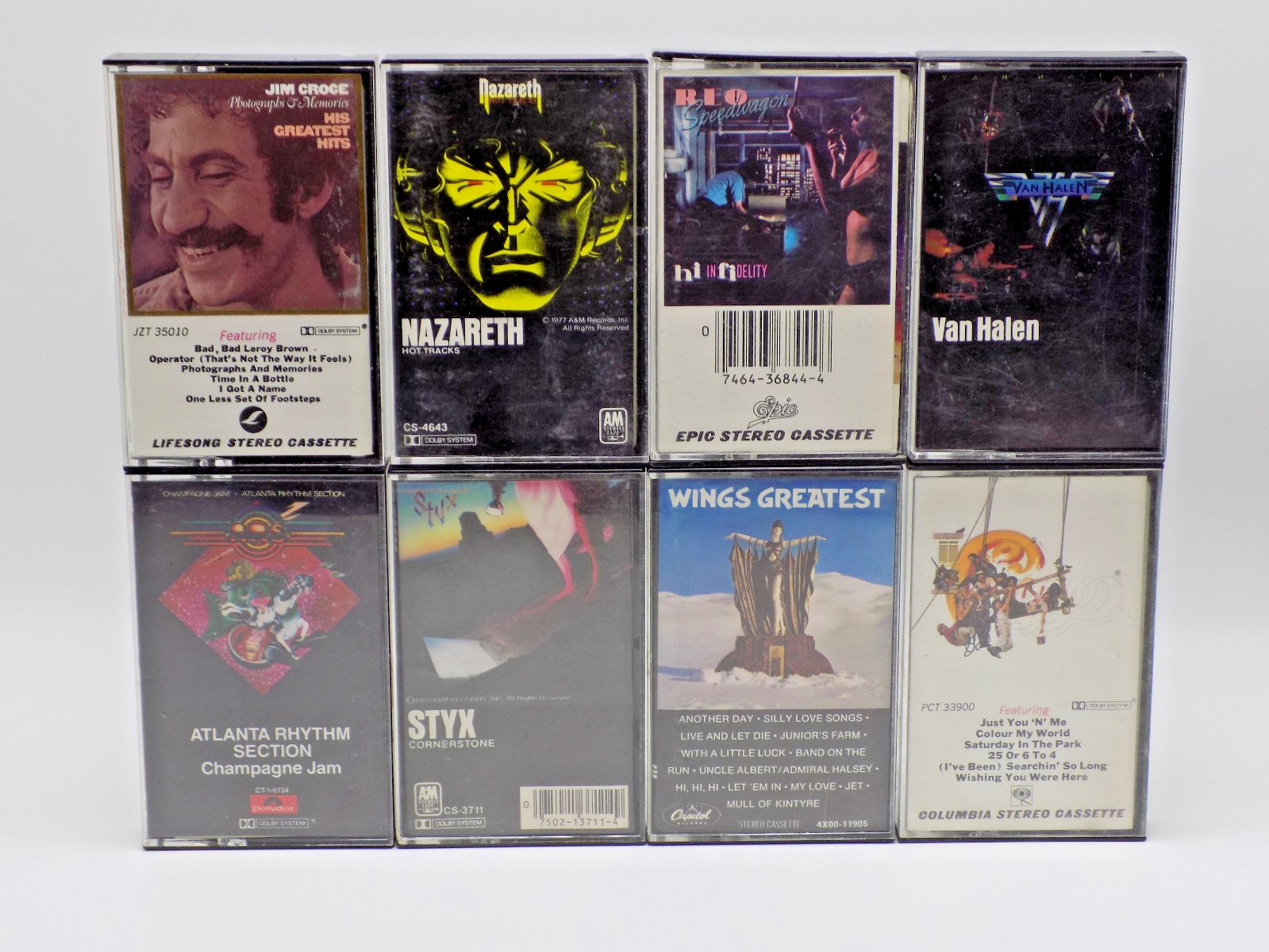 Lot of 8 Vintage Classic Rock Cassettes - Van Halen, REO Speedwagon, Wings, STYX