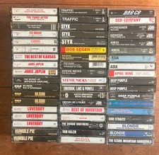 Lot of 54 Classic Rock Cassettes, Styx, Kansas, Foreigner, Humble Pie, Dylan picture