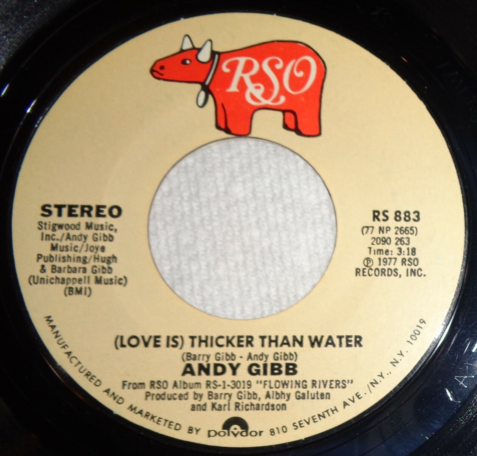 Andy Gibb 45 RPM Record - Thicker Than Water / Words & Music C1