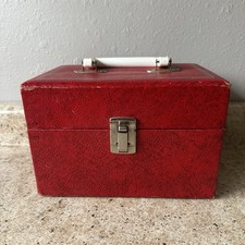 VTG Late 1960s Red White Carrying Case Box 8-tracks Storage Makeup Trinket Case picture