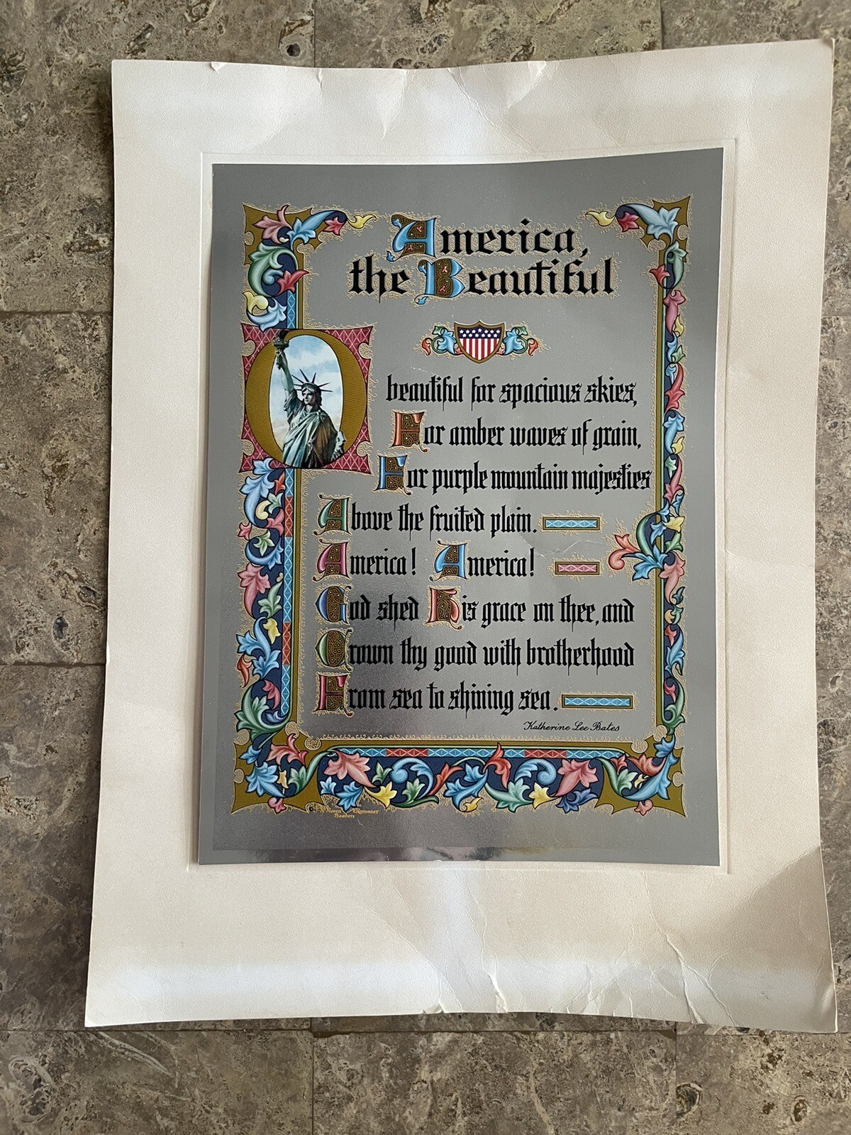 Rare and Collectible Vintage Poster: “America The Beautiful” Lyrics Home School