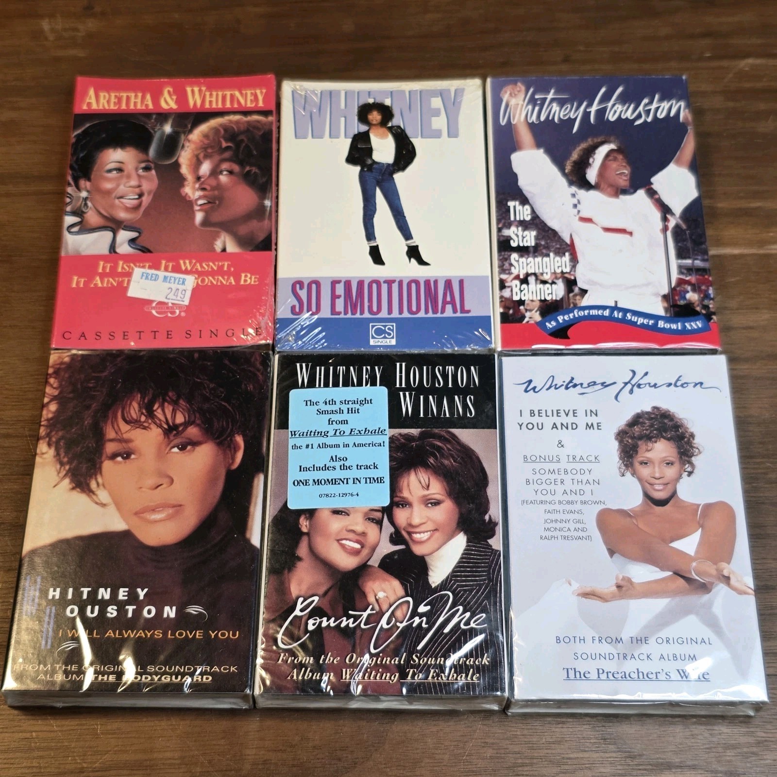 Whitney Houston Cassette Singles Lot of 6 SEALED Arista Vintage 80s 90s
