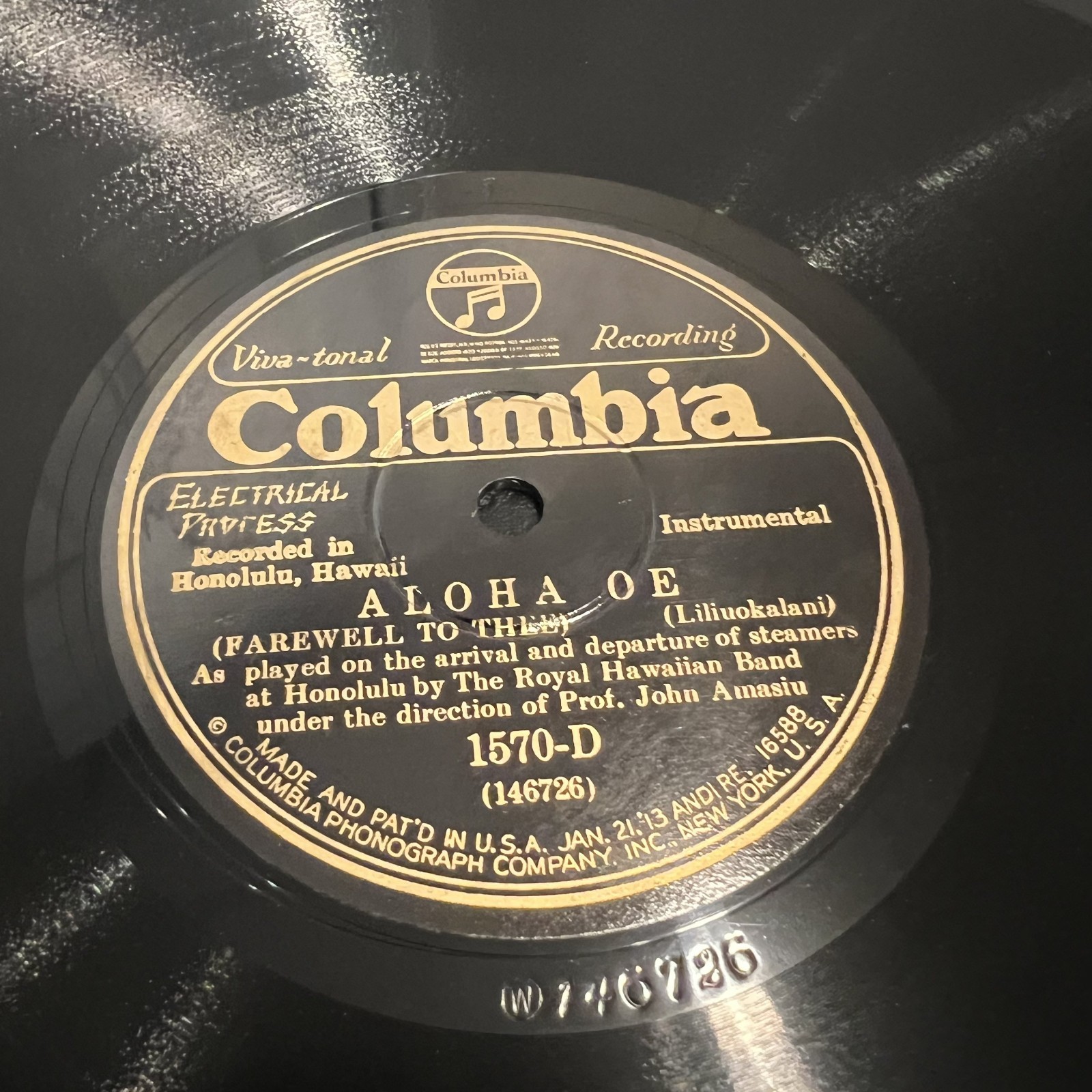 Hawaiian 78 RPM HONOLULU Hawaii RECORDING Columbia 1570-D Aloha Oe Royal Band