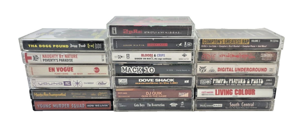 Lot of 19 Vintage 90s Hip Hop Rap Cassette Tapes 2Pac DJ Quik Dogg Pound Eazy-E