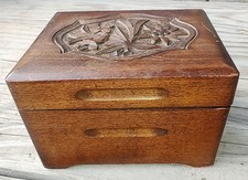 VIDEO - Vintage Thorens Switzerland Wood Carved Music Box Trinket Jewelery picture