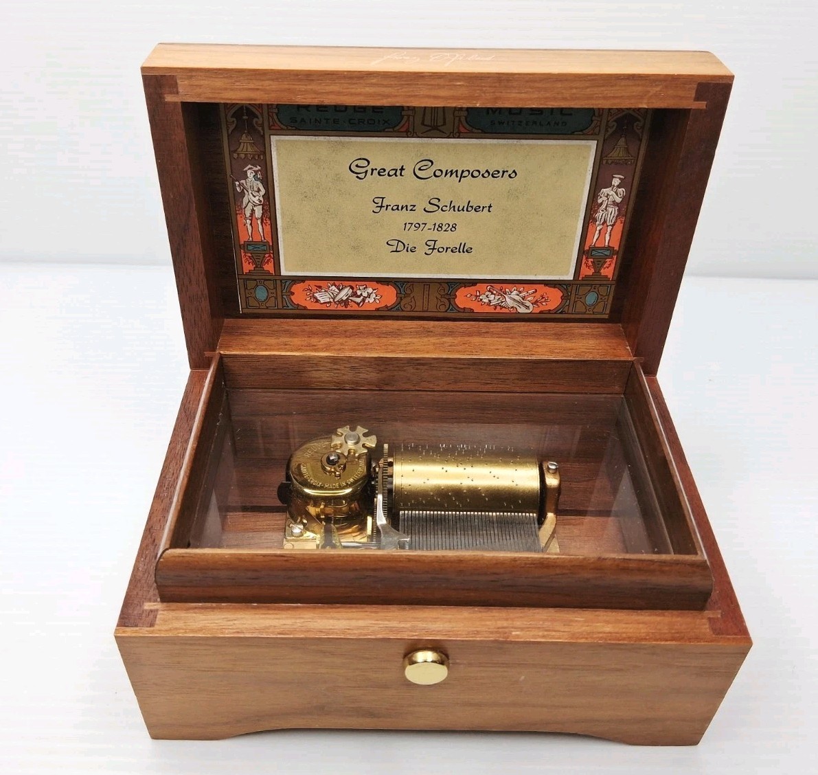 Vintage Reuge Music Box Sainte Croix Switzerland Franz Schubert 1797 Die Forelle