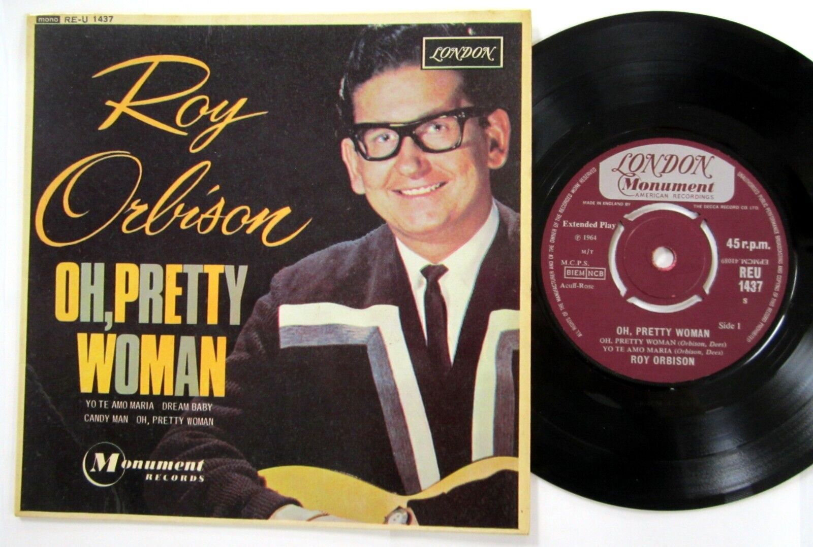 ROY ORBISON 45 Oh Pretty Woman EP England VG+ London 1964 w/PIC SLEEVE #3308