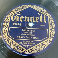1922 JAZZ - Bailey's Lucky Seven 78 rpm GENNETT 4675 No Wonder I'm Lonesome V+ picture