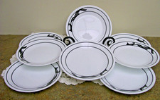 Corelle Lyrics Black White Salad Bread Dessert Plates Lot of 8 EXCELLENT picture
