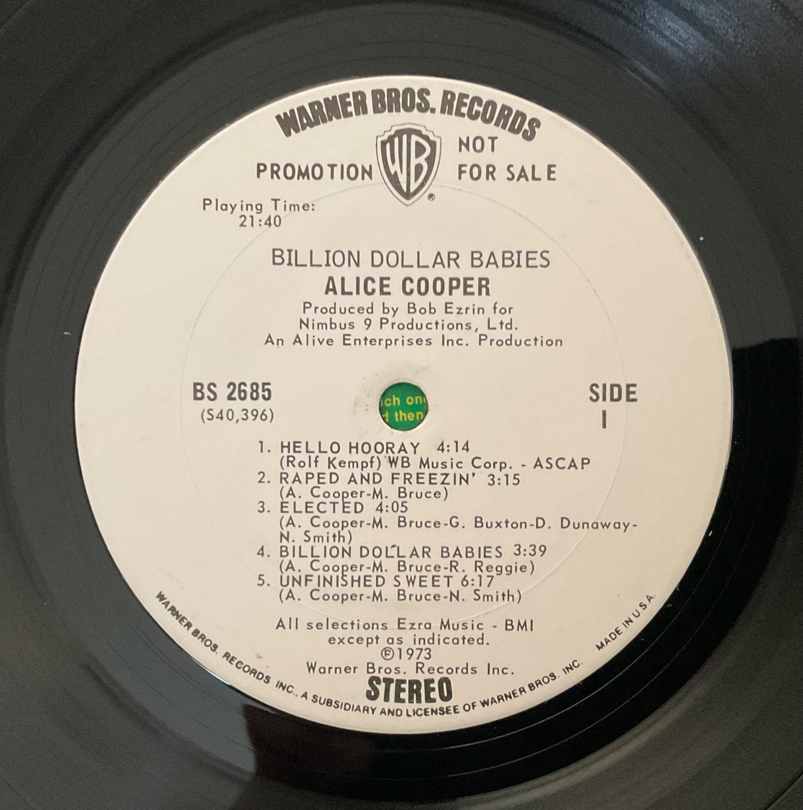 Alice Cooper Billion Dollar Babies WHITE LABEL PROMO w/ inserts intact VG+/VG+