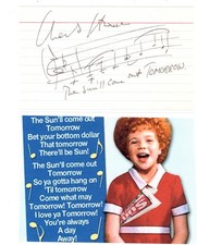 Charles Strouse signed card with Annie music/lyrics picture