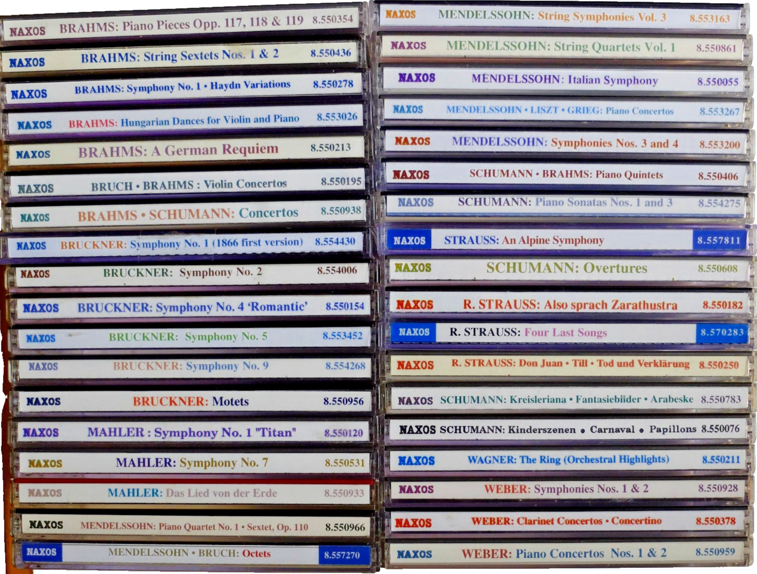36 x Naxos German Romantic CDs. Bruckner, Mahler, Mendelssohn, Schumann, Strauss