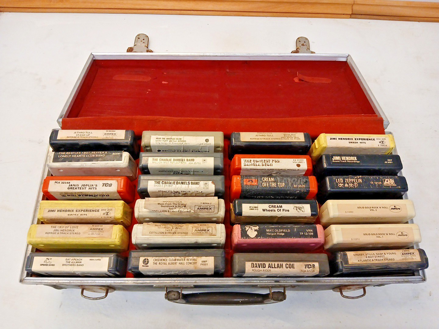 Vintage 24 Untested 8 Track Tapes Lot &  Carrying Case 60s 70s 80s Rock Oldies