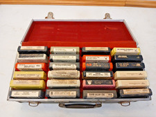 Vintage 24 Untested 8 Track Tapes Lot &  Carrying Case 60s 70s 80s Rock Oldies picture