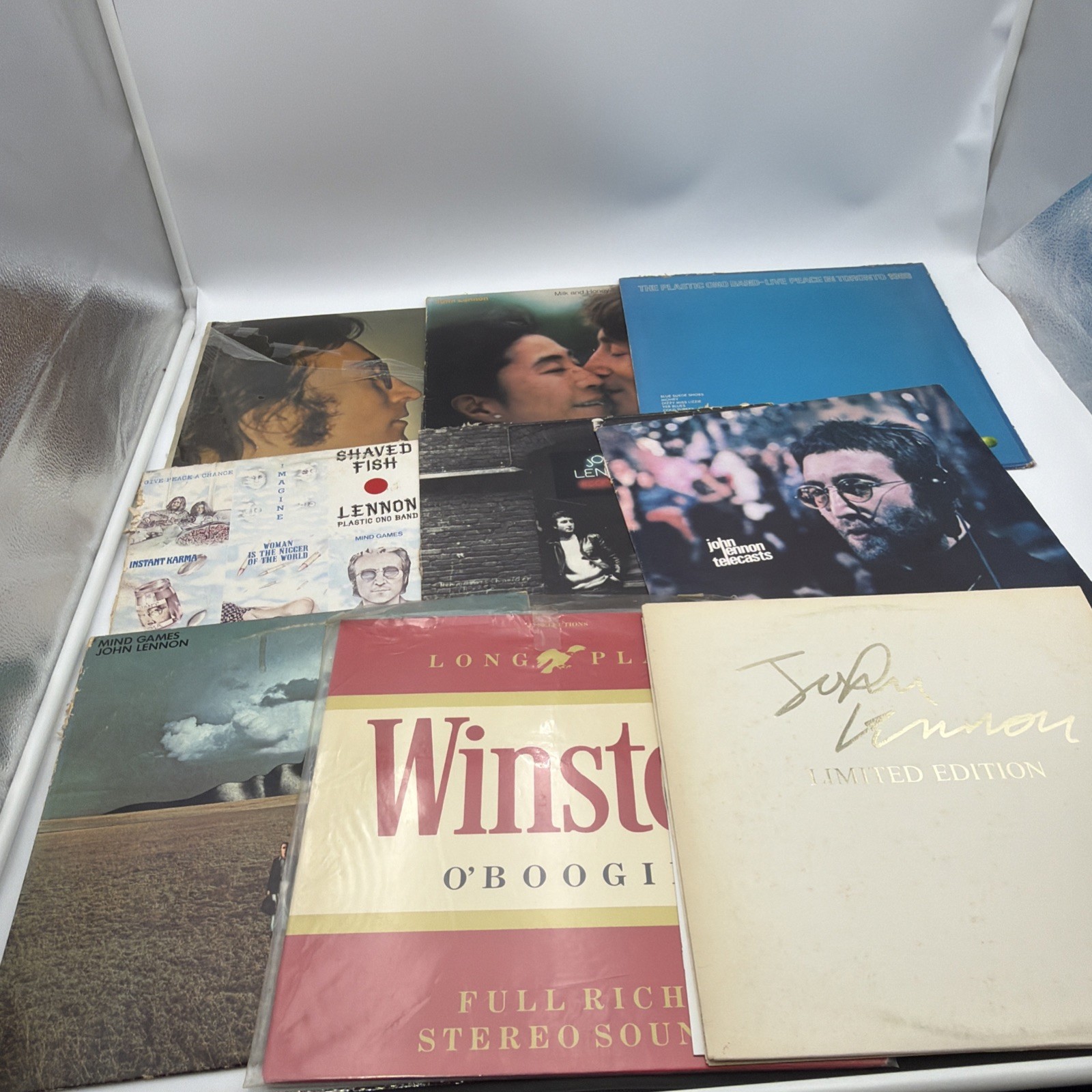 John Lennon Vinyl Lot 9 LPs Mind Games Shaved Fish Live Peace Limited Ed Booklet